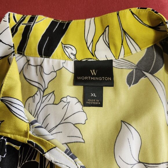 Worthington Paulina Floral Tie Front Sleeveless Blouse V Neck XL Yellow Top Chic - Picture 7 of 9